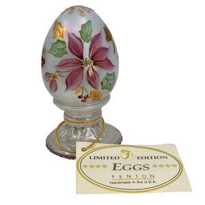 Fenton Pedestal Egg French Opalescent Poinsettia Signed Brock Numbered 125/2500